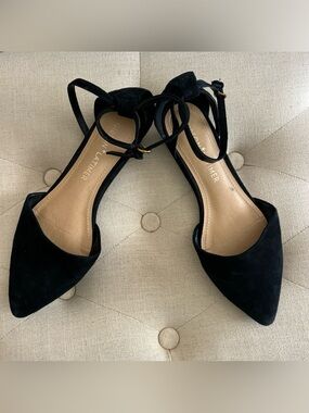 Gibson Latimer Black Suede Pointed-Toe Ankle-Strap Heels